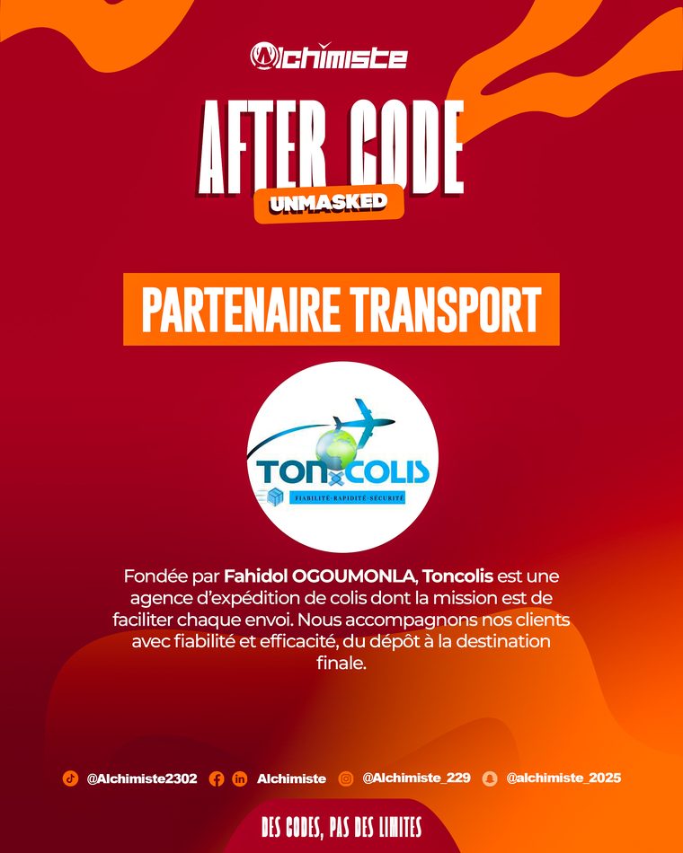 Toncolis, partenaire transport d'Alchimiste After Code